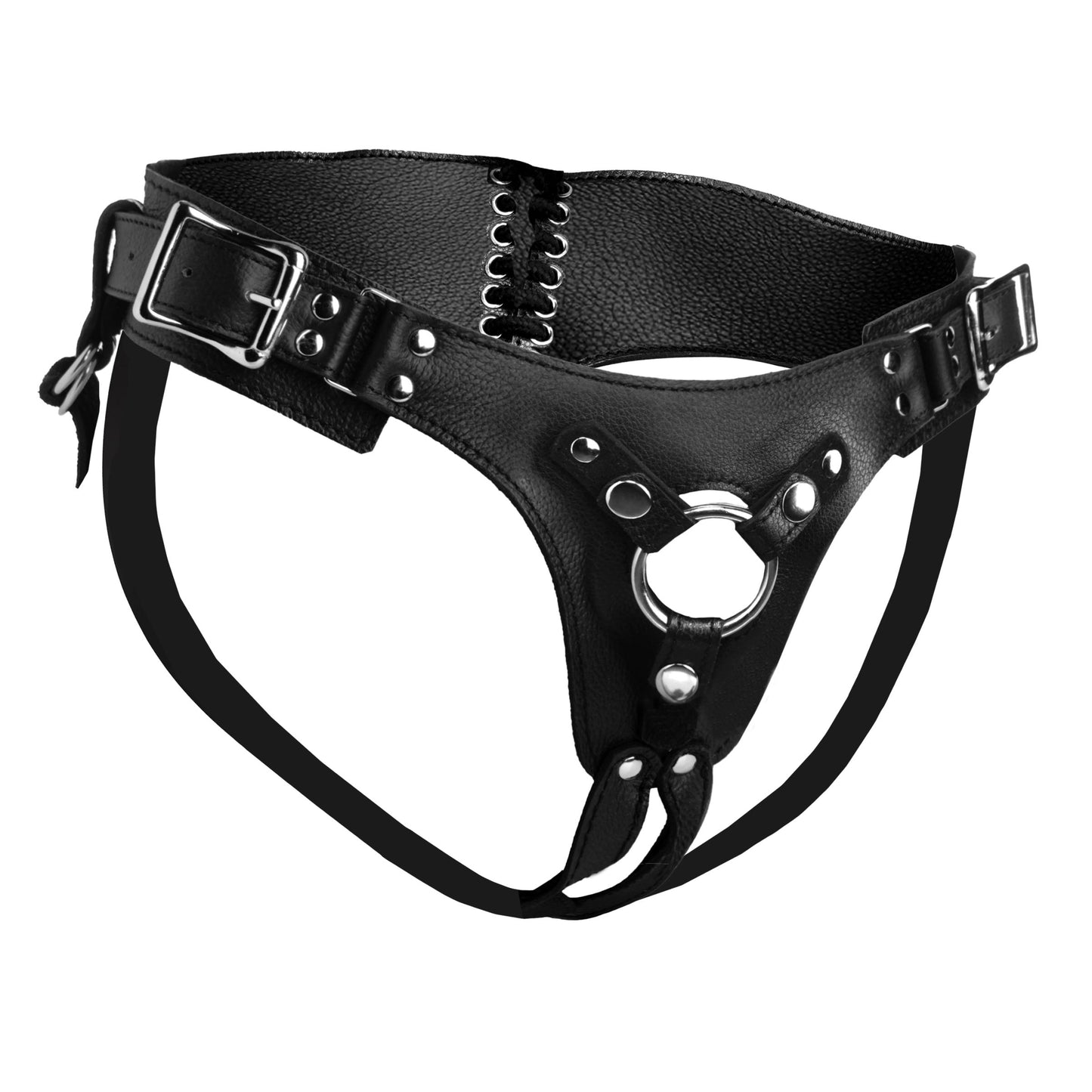Leather Corset Back Strap On Dildo Harness