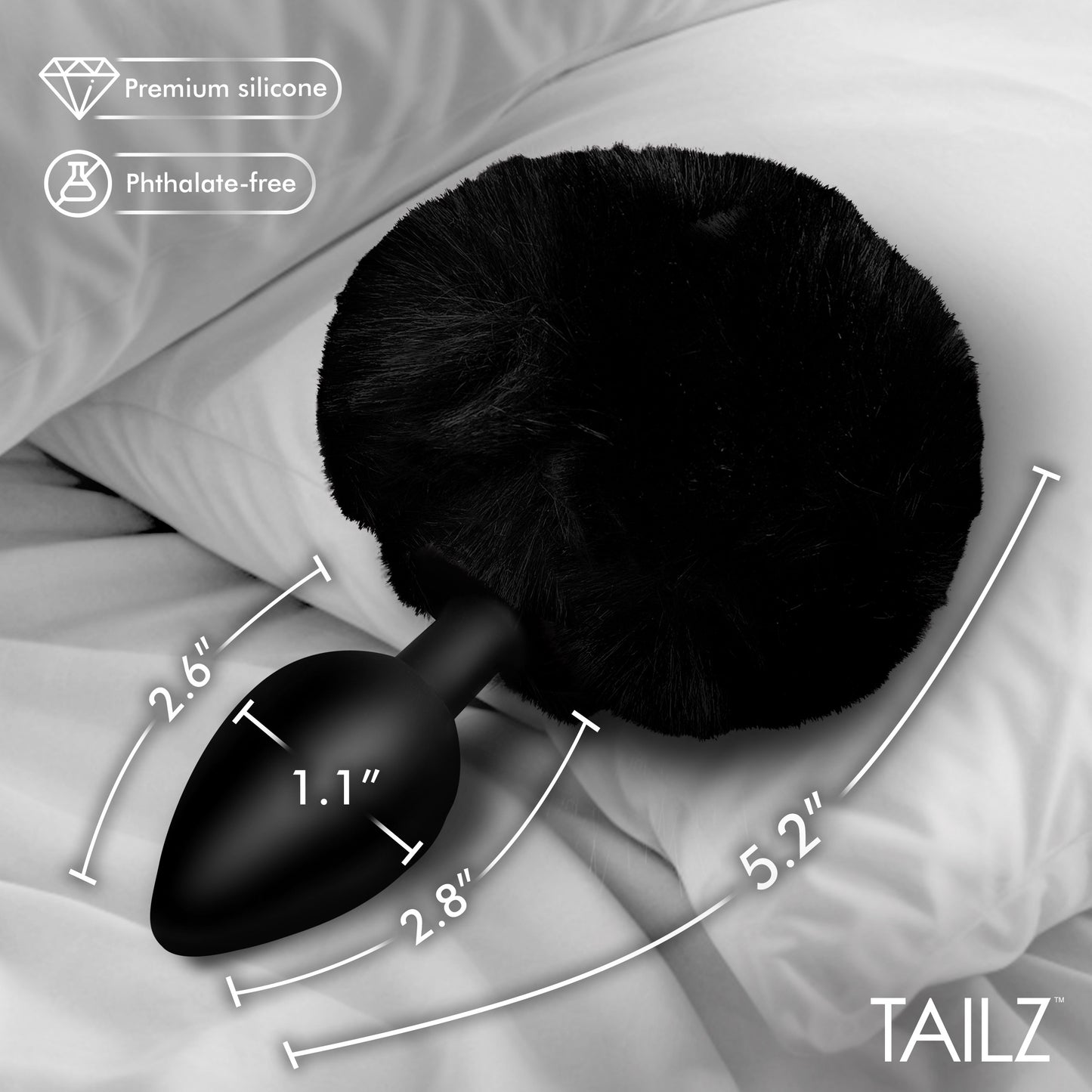 Fluffy Bunny Tail Silicone Plug - Black
