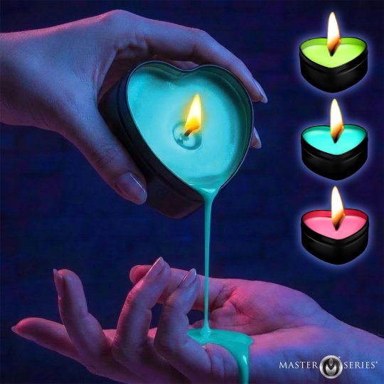 Burning Heart Blacklight Reactive Heart Drip Candle Set of 3