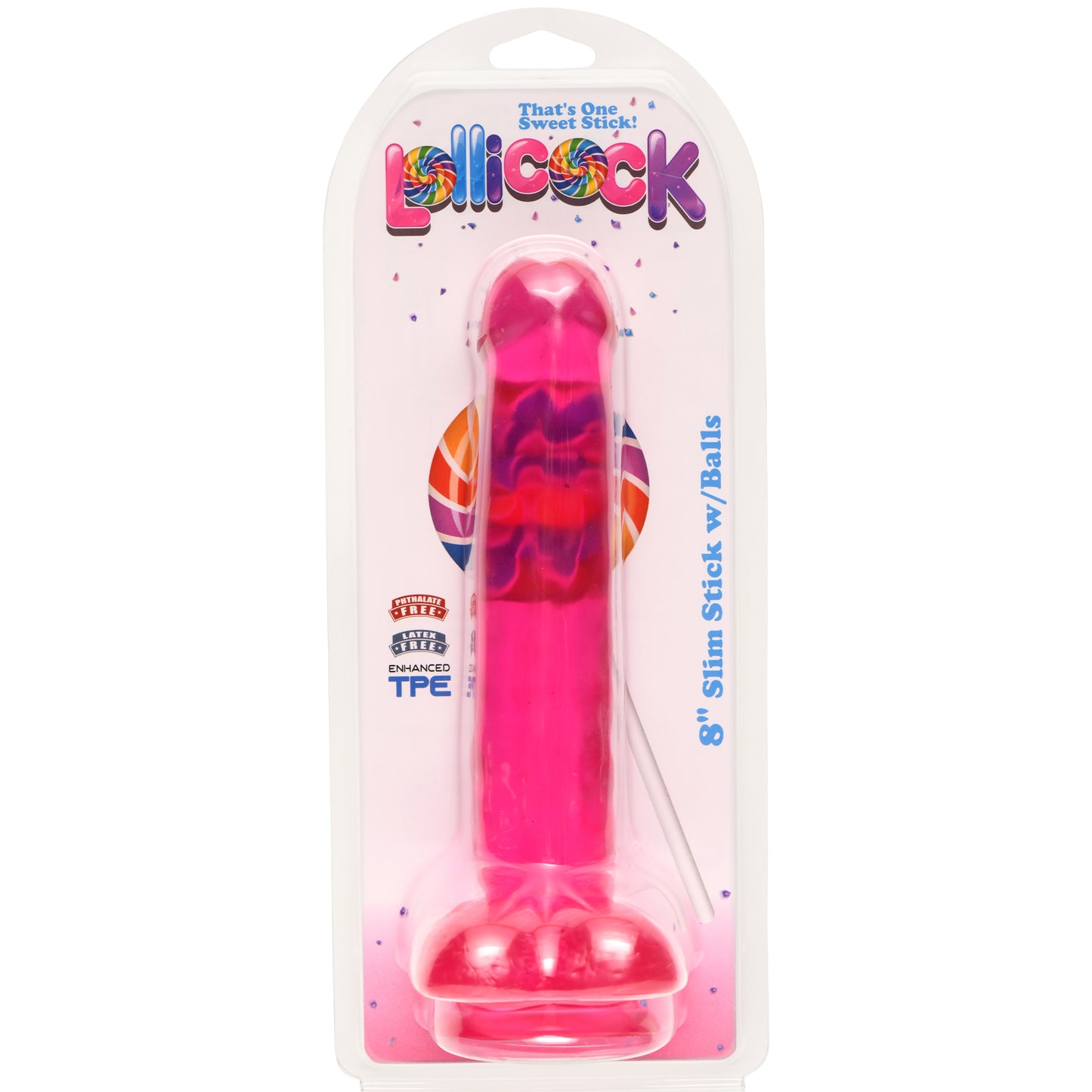 8 Inch Slim Stick with Balls Cherry Ice Dildo