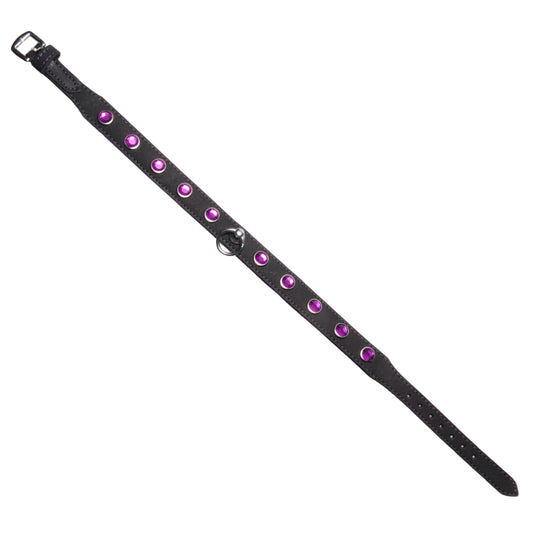 Leather Rhinestone Collar- Amethyst
