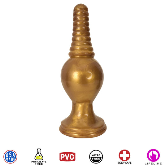 The King Ribbed Tip Anal Plug ��� Gold