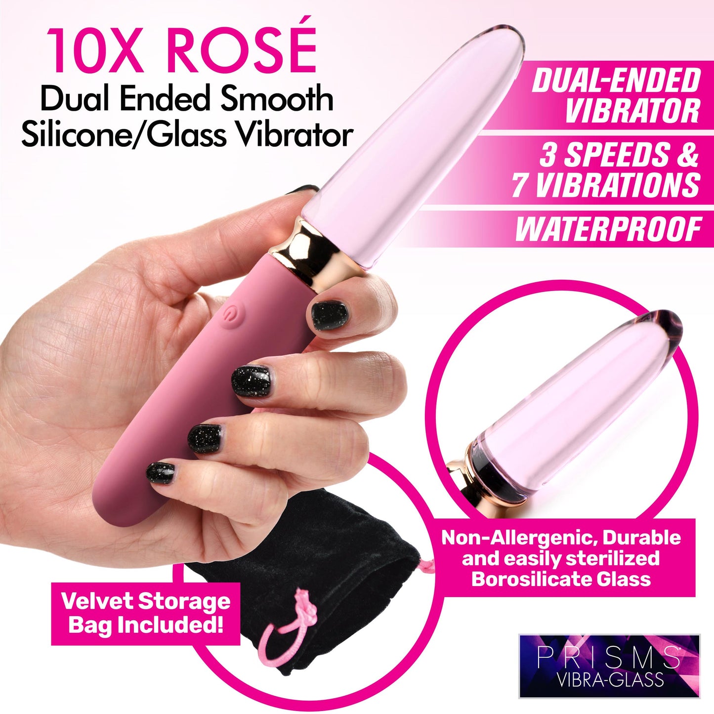 10X Ros�� Dual Ended Smooth Silicone and Glass Vibrator