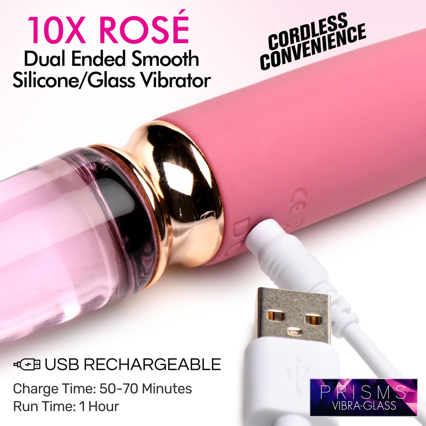 10X Ros�� Dual Ended Smooth Silicone and Glass Vibrator